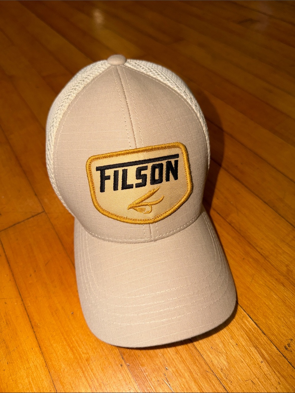 Filson Cream Mesh-Back Trucker Hat with Gold Patch